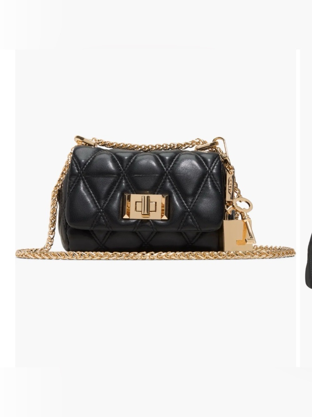 ALDO Miablackk Quilted Faux Leather Convertible C/B Bag. Black/Gold.